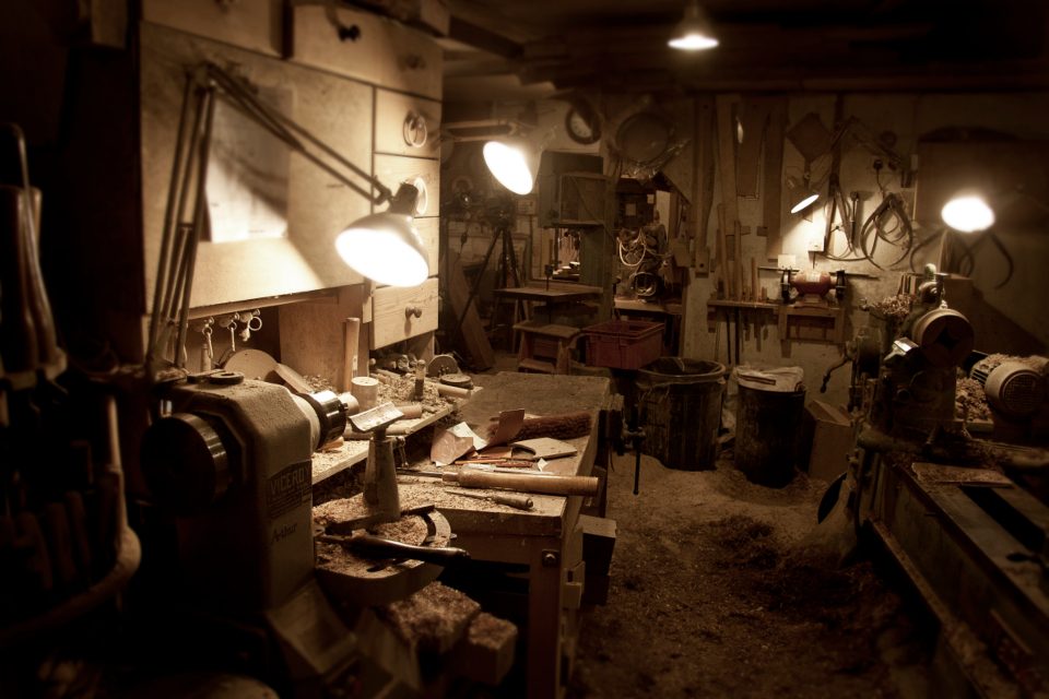 Furniture workshop with woodworking tools